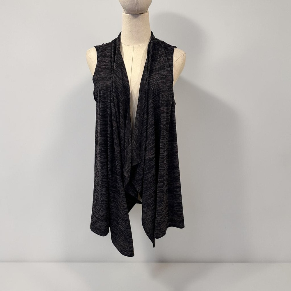 Logo Lori Goldstein Space Dye Draped Open Front Vest Charcoal Gray Medium Womens